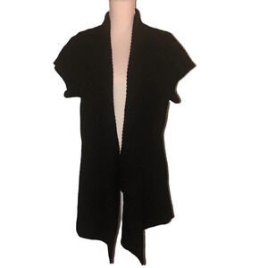 JOHN FASHION SWEATER Sz L/XL Black Women's Wool Blend Chucky Collared Open Vest